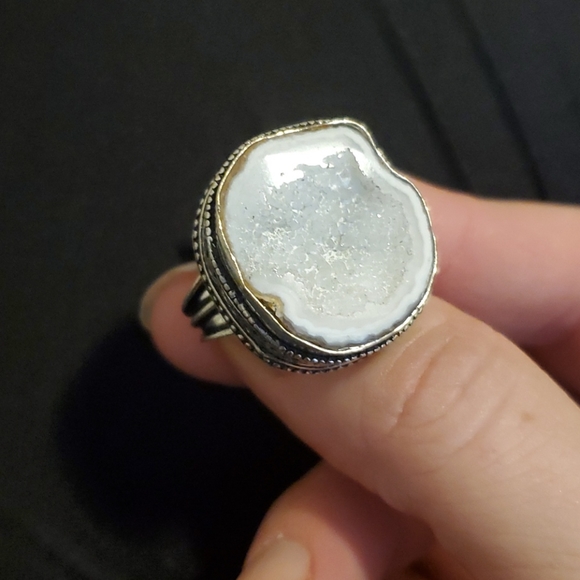New Solar Agate Druzy 925 Silver Ring. - Picture 14 of 16